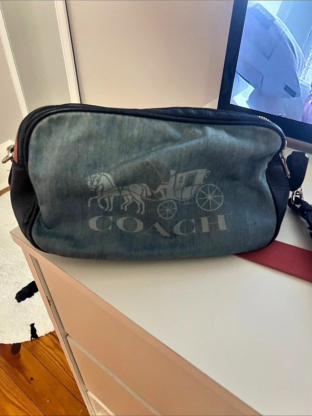 Coach Camera Bag With Horse and Carriage Dot Print C4057 Blue & Black